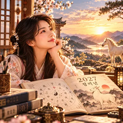 창가에서 새해 달력을 바라보는 사람