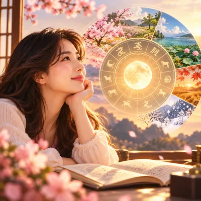책상 위 달력과 빛나는 원을 들여다보는 사람